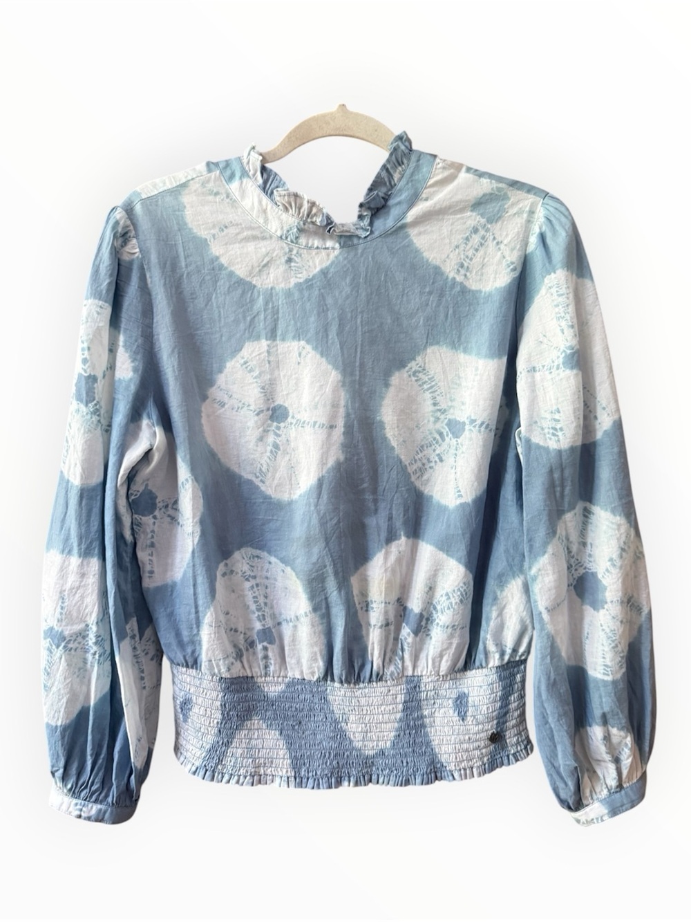 Pepe Jeans Light Blue and White Tie-Dye Smocked Blouse long sleeve